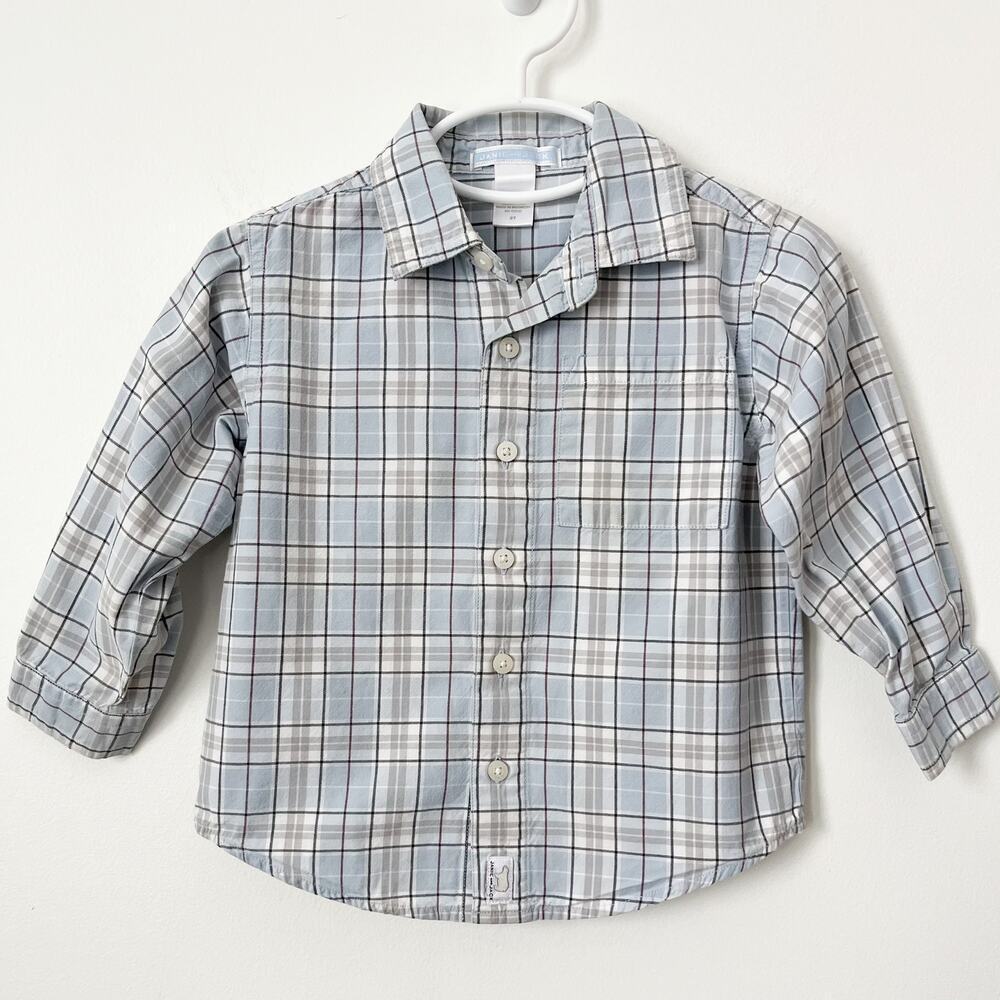 Janie and‎ Jack Boys 100% Cotton Button Down Long Sleeve Shirt 2T Blue Plaid